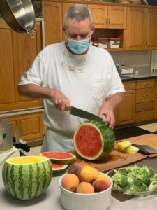 Chef Pete Fagan teaching cooking at home